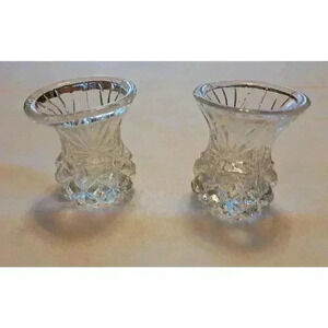 Vintage Lead Crystal Toothpick Holder‎ Pineapple Cut 3" Set of 2